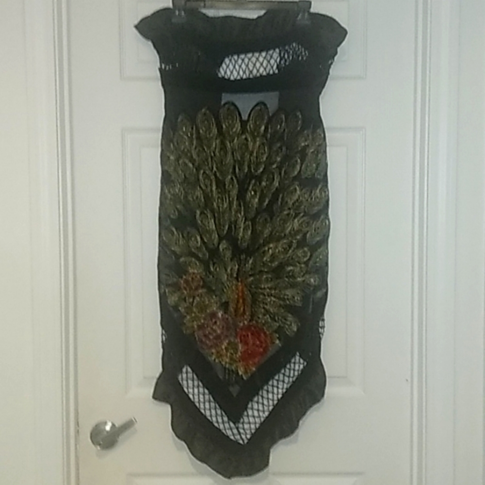 Beautiful Peacock Beaded Silk Shawl